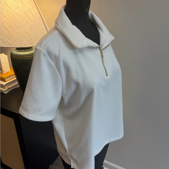 Dudley Stephen’s Cream Ivory Terry Quarter Zip Polo Size Large Quiet Luxury - Picture 7 of 16